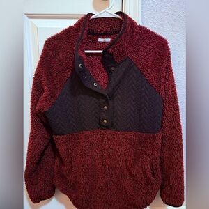 Maurices Burgundy and Black Cozy Sherpa Type Sweater